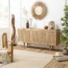Buffet Marron 5 Portes Bois De Manguier Et Cannage Naturel ISA