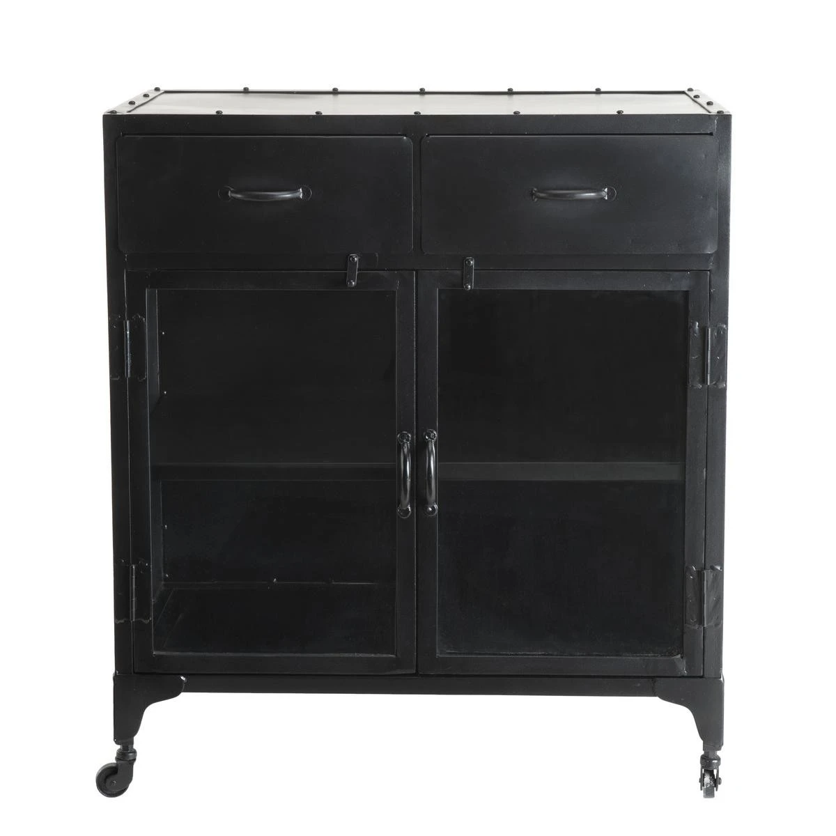 Buffet Métal ROMAIN Noir Industriel 2 Portes 2 Tiroirs – Image 2