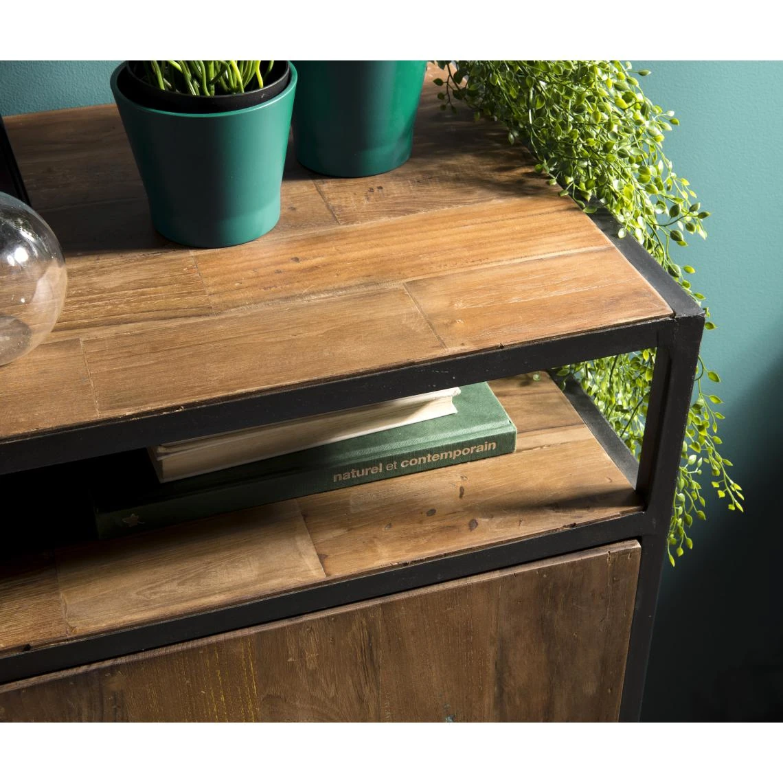 Buffet SIXTINE 2 Portes Et 1 Étagère Bois Teck Recyclé Et Métal – Image 3