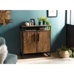 Buffet SIXTINE 2 Portes Et 1 Étagère Bois Teck Recyclé Et Métal
