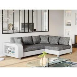 Canapé D'angle Convertible Tissu Et Simili KUOPIO - Gris Et Blanc - A...