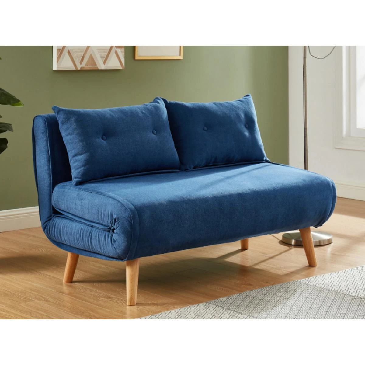 Canapé 2 Places Convertible En Tissu VALERIO - Bleu – Image 3