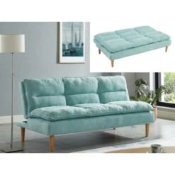 Canapé 3 Places Convertible Clic-clac En Tissu CHARLISE - Vert D'eau