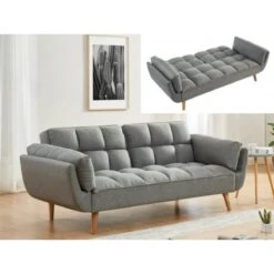 Canapé 3 Places Convertible Clic-clac En Tissu LOELINE - Gris Chiné