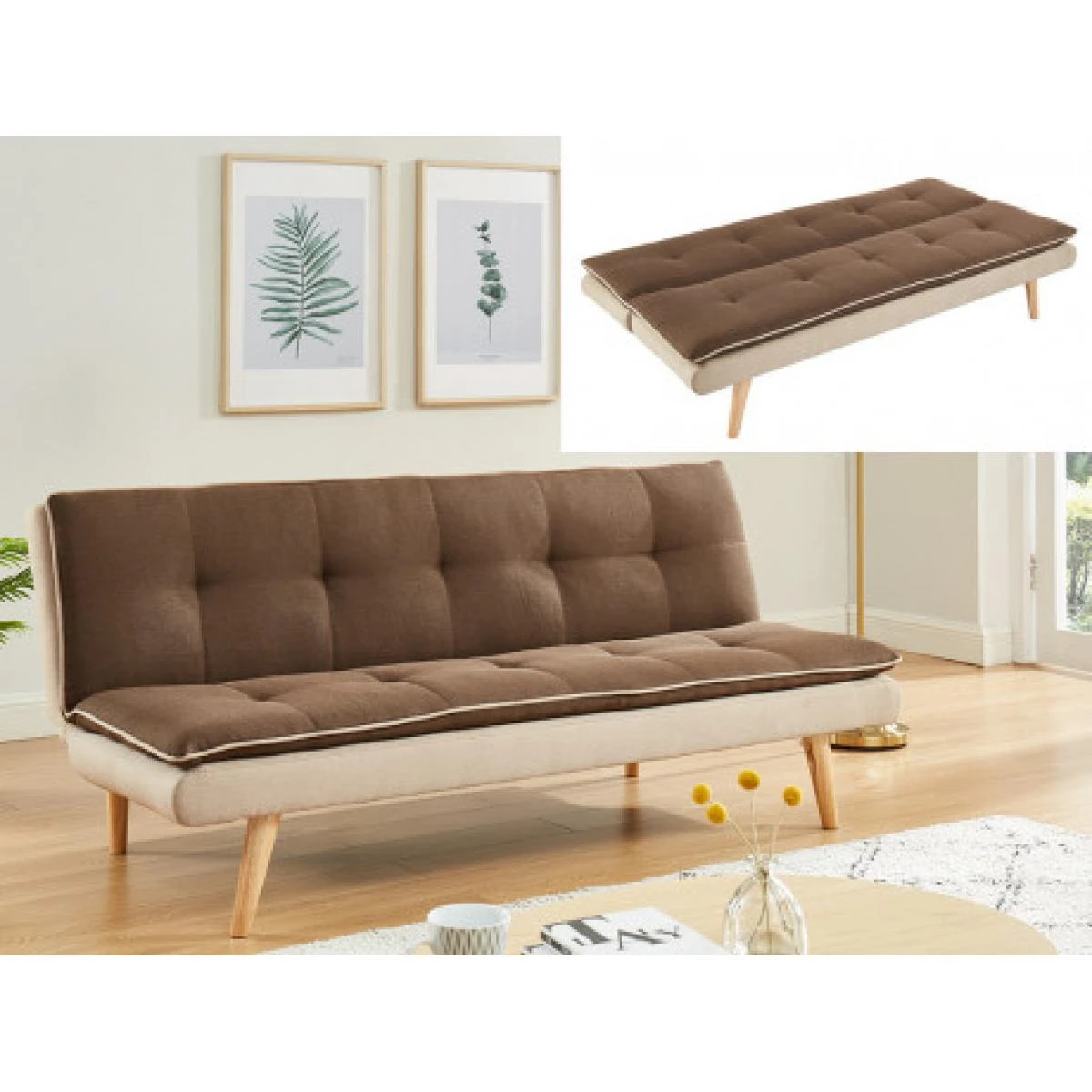 Canapé 3 Places Convertible Clic-clac En Tissu MOUFFETARD - Marron Et...