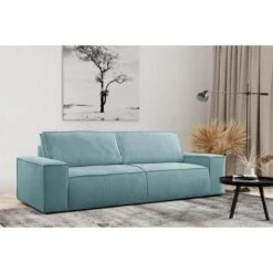 Canapé 3 Places Convertible En Velours Côtelé Bleu Clair AMELIA