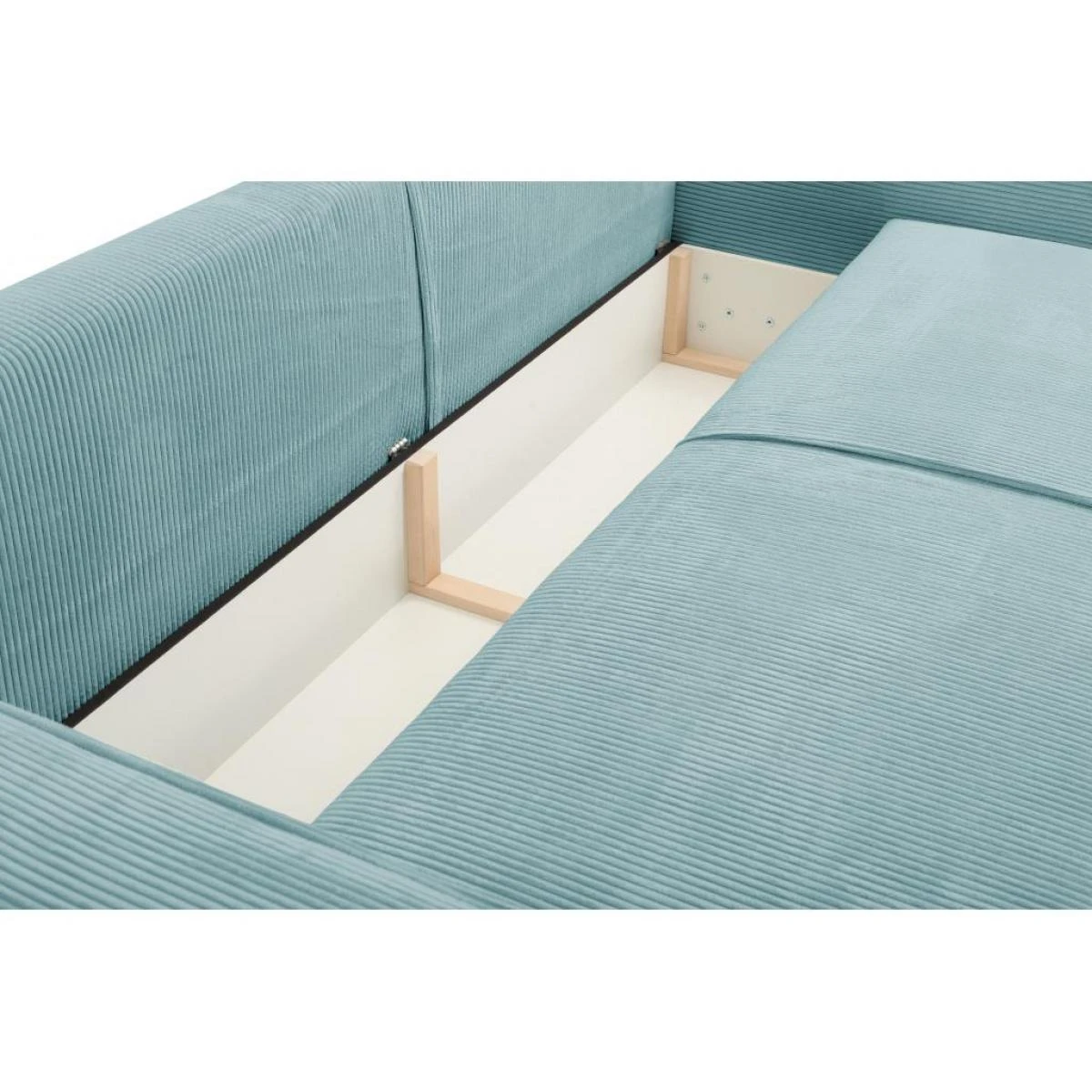 Canapé 3 Places Convertible En Velours Côtelé Bleu Clair AMELIA – Image 5