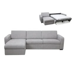 Canapé D'angle Gauche Convertible Express En Tissu Gris BEVIS