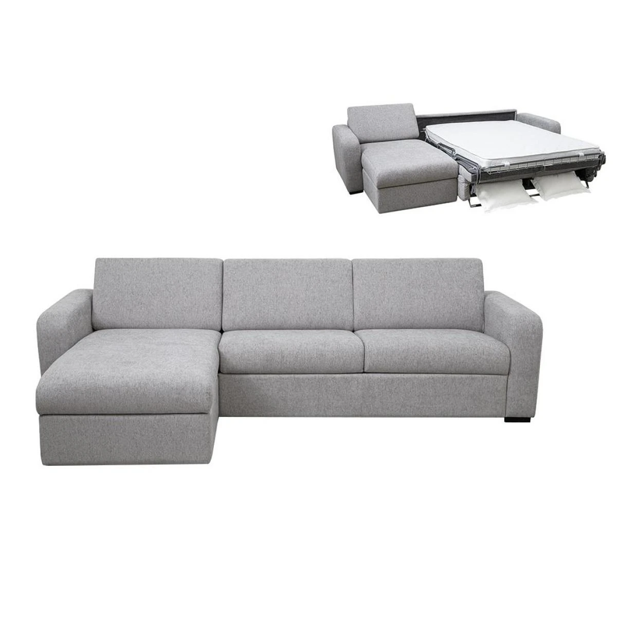 Canapé D'angle Gauche Convertible Express En Tissu Gris BEVIS