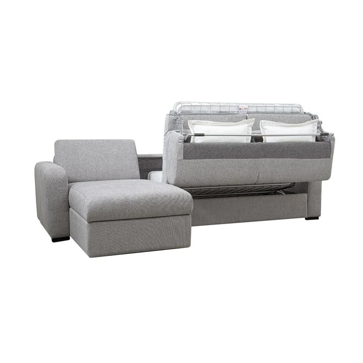Canapé D'angle Gauche Convertible Express En Tissu Gris BEVIS – Image 3