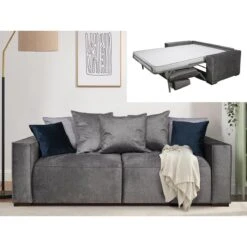Canapé 4 Places Convertible Express En Tissu Gris - Couchage 160 Cm -...