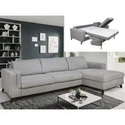 Canapé D'angle Droit Convertible Express En Tissu Gris - Couchage 140...