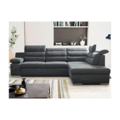 Canapé D'angle Convertible En Tissu PYLOS - Anthracite - Angle Droit