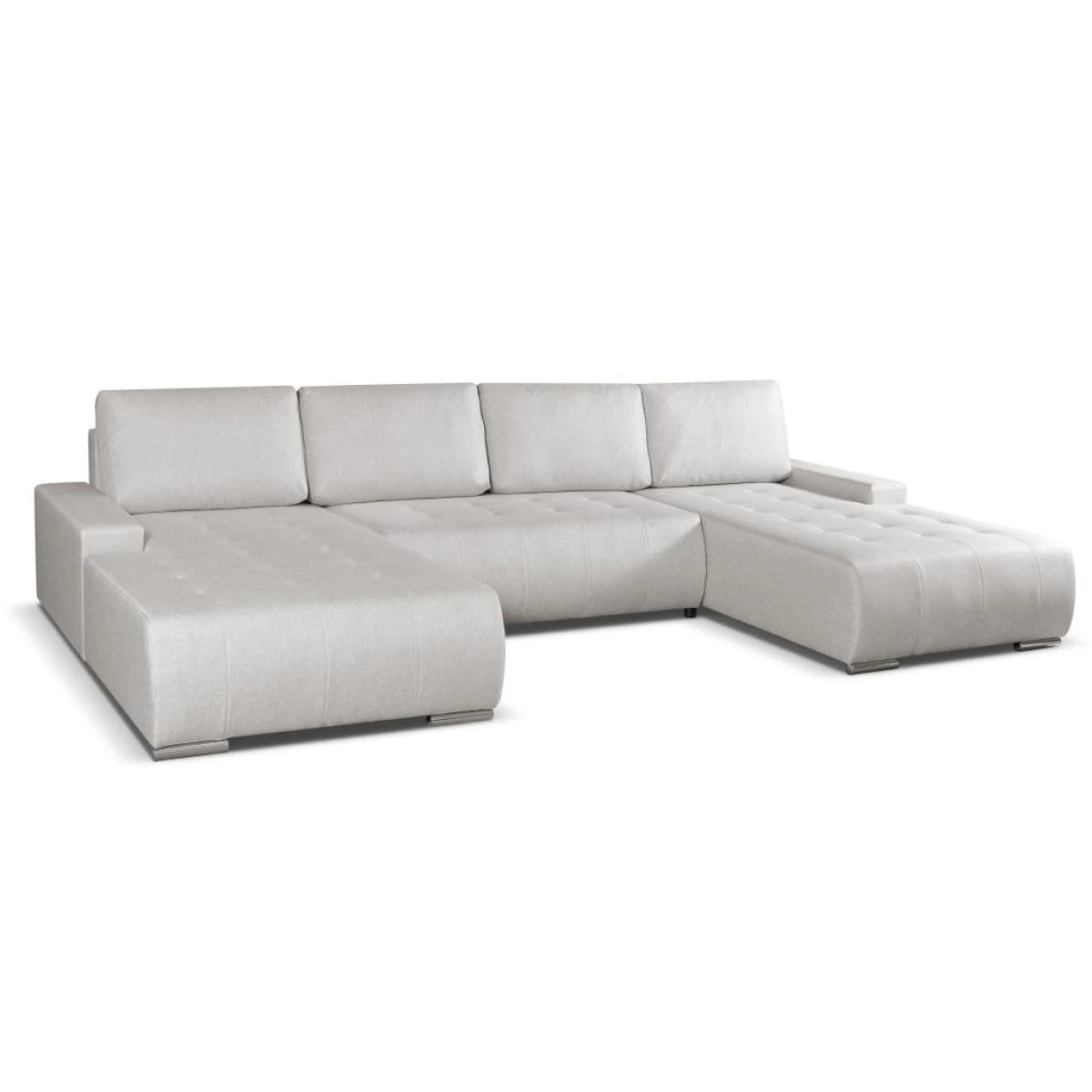 Canapé D'angle Panoramique Convertible En Tissu Beige LEANZA – Image 2