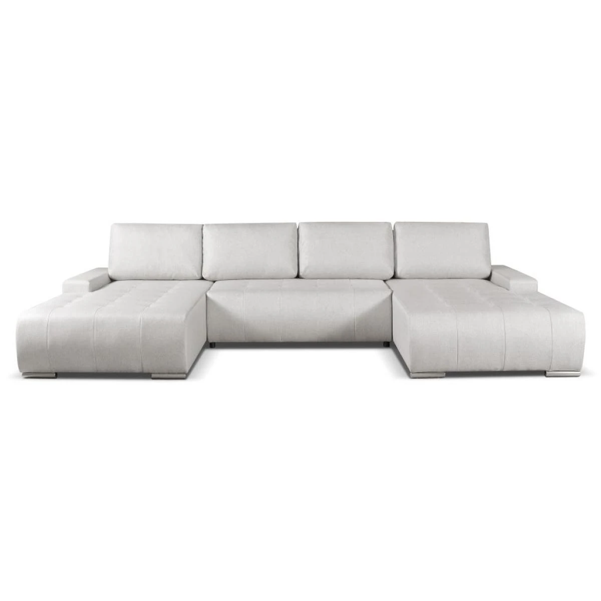 Canapé D'angle Panoramique Convertible En Tissu Beige LEANZA – Image 3