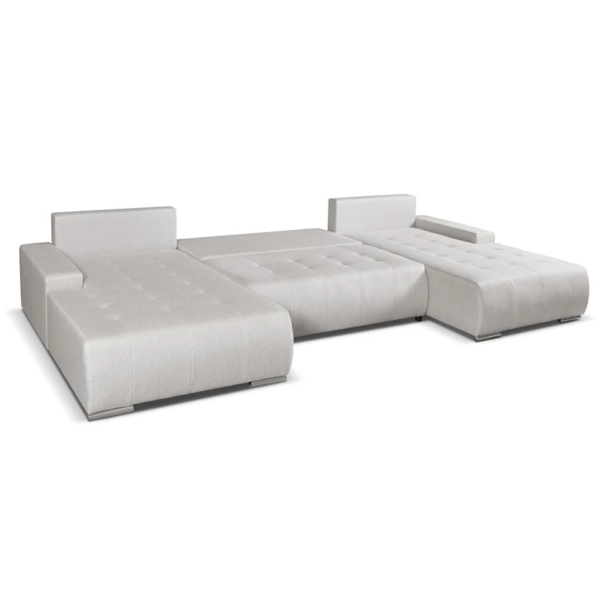 Canapé D'angle Panoramique Convertible En Tissu Beige LEANZA – Image 4