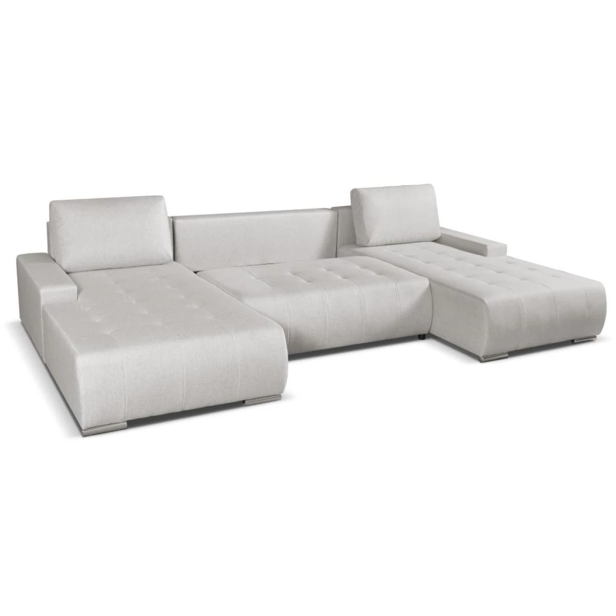 Canapé D'angle Panoramique Convertible En Tissu Beige LEANZA – Image 5