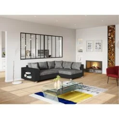 Canapé D'angle Convertible Tissu Et Simili KUOPIO - Gris Et Noir - An...