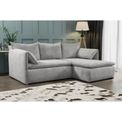 Canapé D'angle Convertible En Velours Côtelé Gris Clair TEODORA De ...