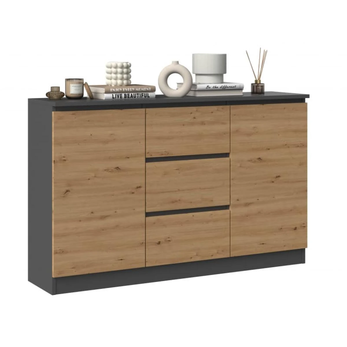CAZAR - Commode 2 Portes + 3 Tiroirs - Dimensions : 75x120x30 - Meuble... 1 CAZAR - Commode 2 Portes + 3 Tiroirs - Dimensions : 75x120x30 - Meuble...