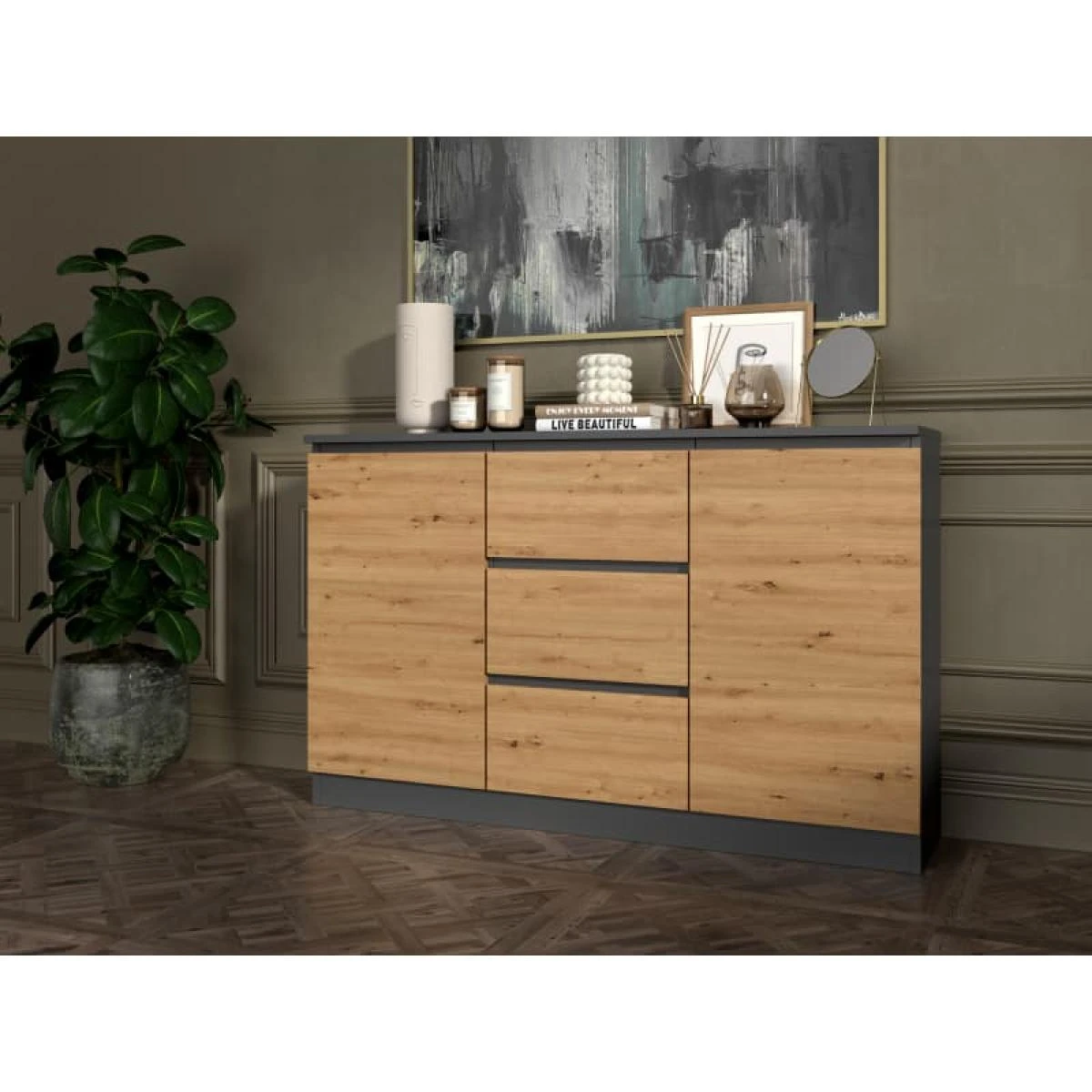 CAZAR - Commode 2 Portes + 3 Tiroirs - Dimensions : 75x120x30 - Meuble... 3 CAZAR - Commode 2 Portes + 3 Tiroirs - Dimensions : 75x120x30 - Meuble... – Image 3