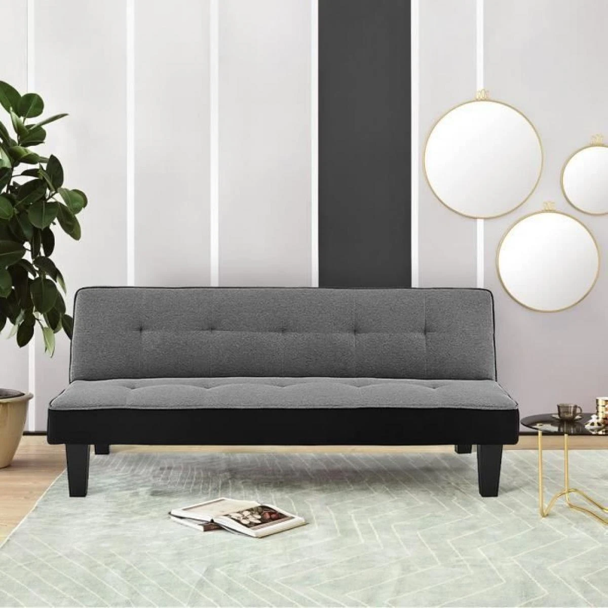 CELIA Banquette Clic-Clac 3 Places Contemporain Capitonne - Tissu Gris... 2 CELIA Banquette Clic-Clac 3 Places Contemporain Capitonne - Tissu Gris... – Image 2