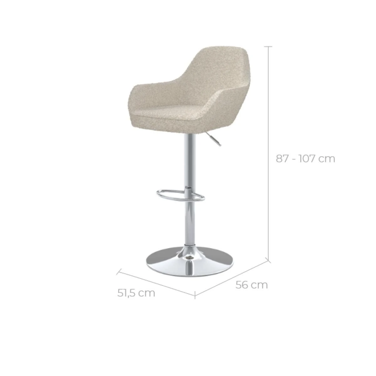 Chaise De Bar Adam Effet Laine Bouclette Blanc Cassé 63/83 Cm (lot De... – Image 2