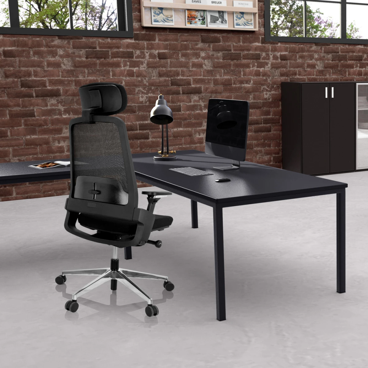 Chaise De Bureau / Fauteuil Pivotant BRACIO Tissu Noir Hjh OFFICE – Image 5