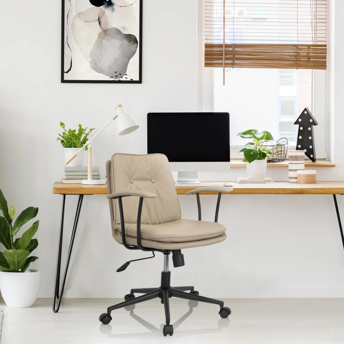 Chaise De Bureau / Fauteuil Pivotant SMALLO Similicuir Beige Hjh OFFIC... – Image 5