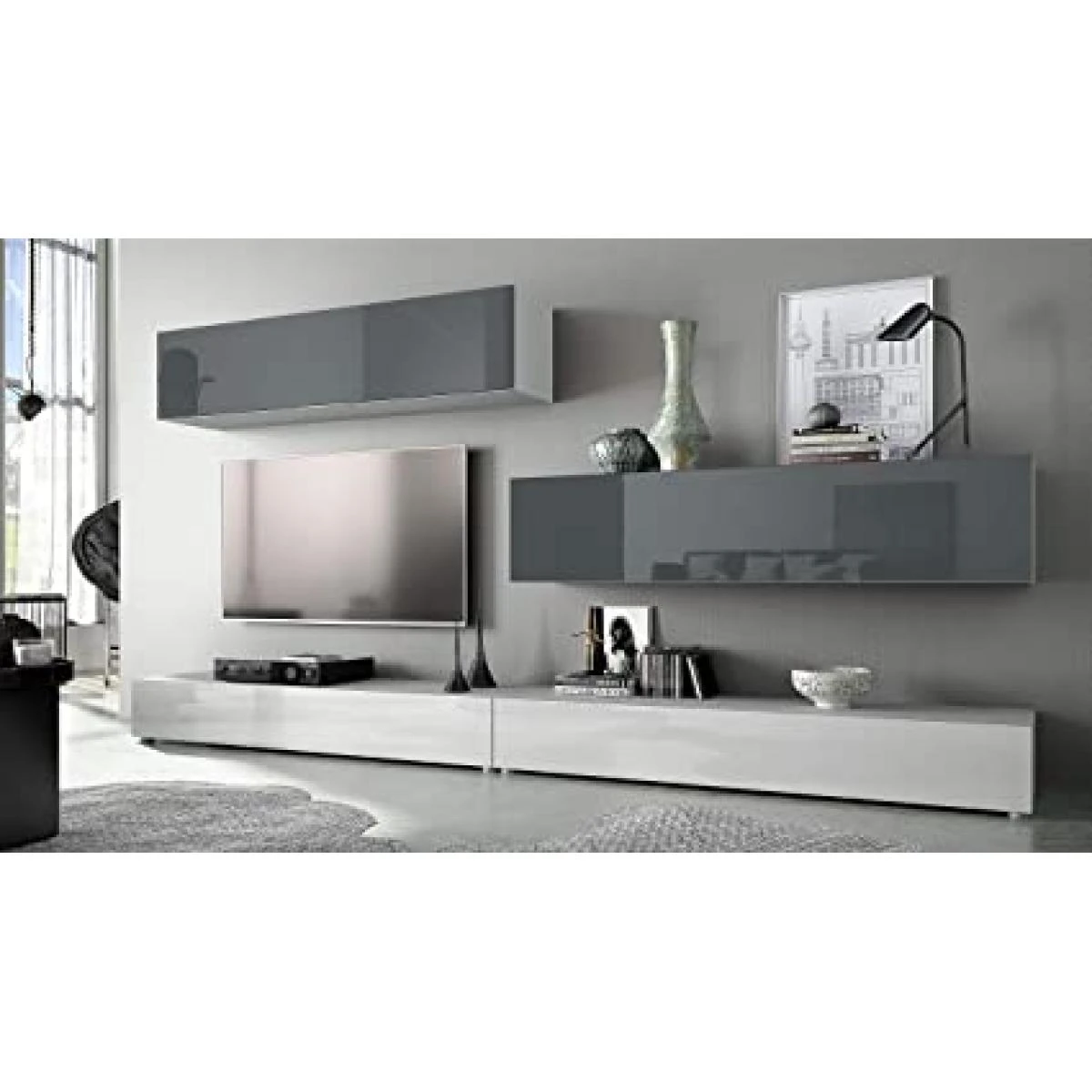 MPC Combinaison Murale Corps En Blanc Mat/façades En Blanc Haute Brillanc...