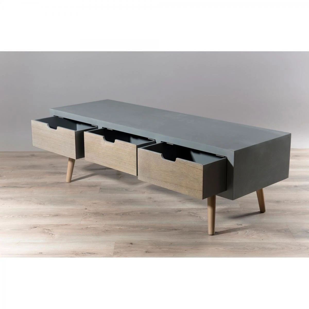 Meuble Bas TV 3 Tiroirs - Gris – Image 3