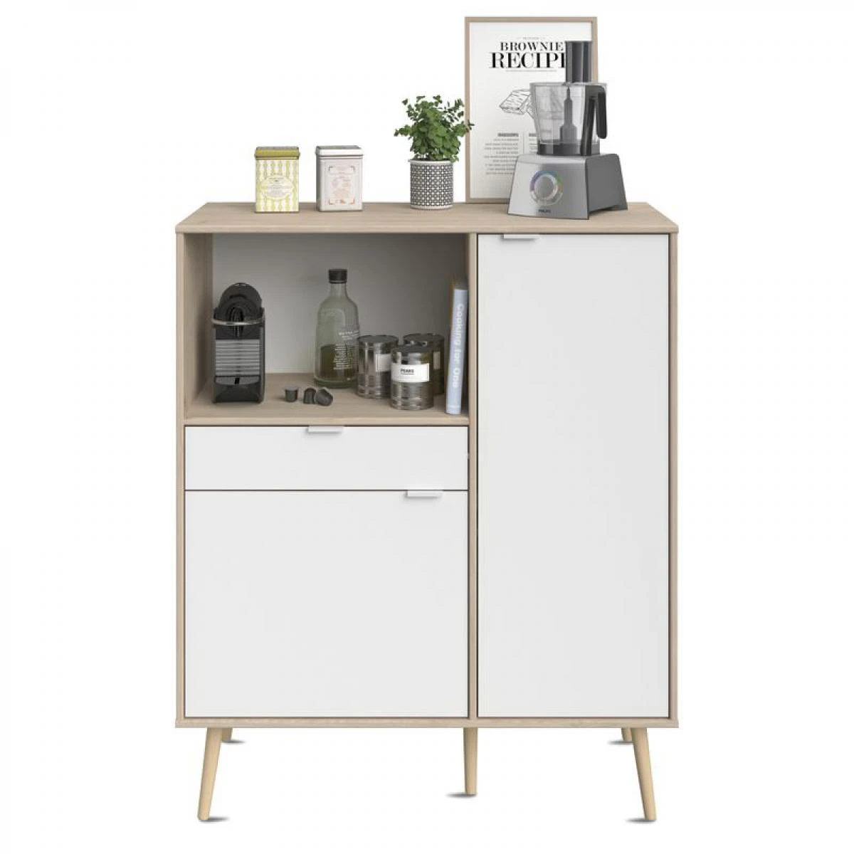 Desserte 2 Portes 1 Tiroir OLGA Décor Imitation Chêne – Image 5