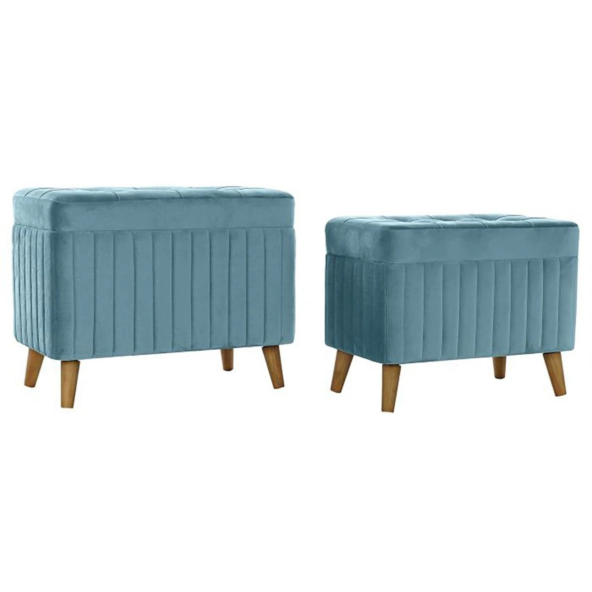 Ensemble De 2 Banquettes Coffres En Bois Et Polyester Coloris Bleu Cie... 1 Ensemble De 2 Banquettes Coffres En Bois Et Polyester Coloris Bleu Cie...