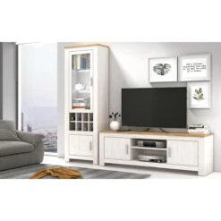 Ensemble De Salon Vitrine, Meuble TV 2 Portes Coloris Chêne, Pin Ande...