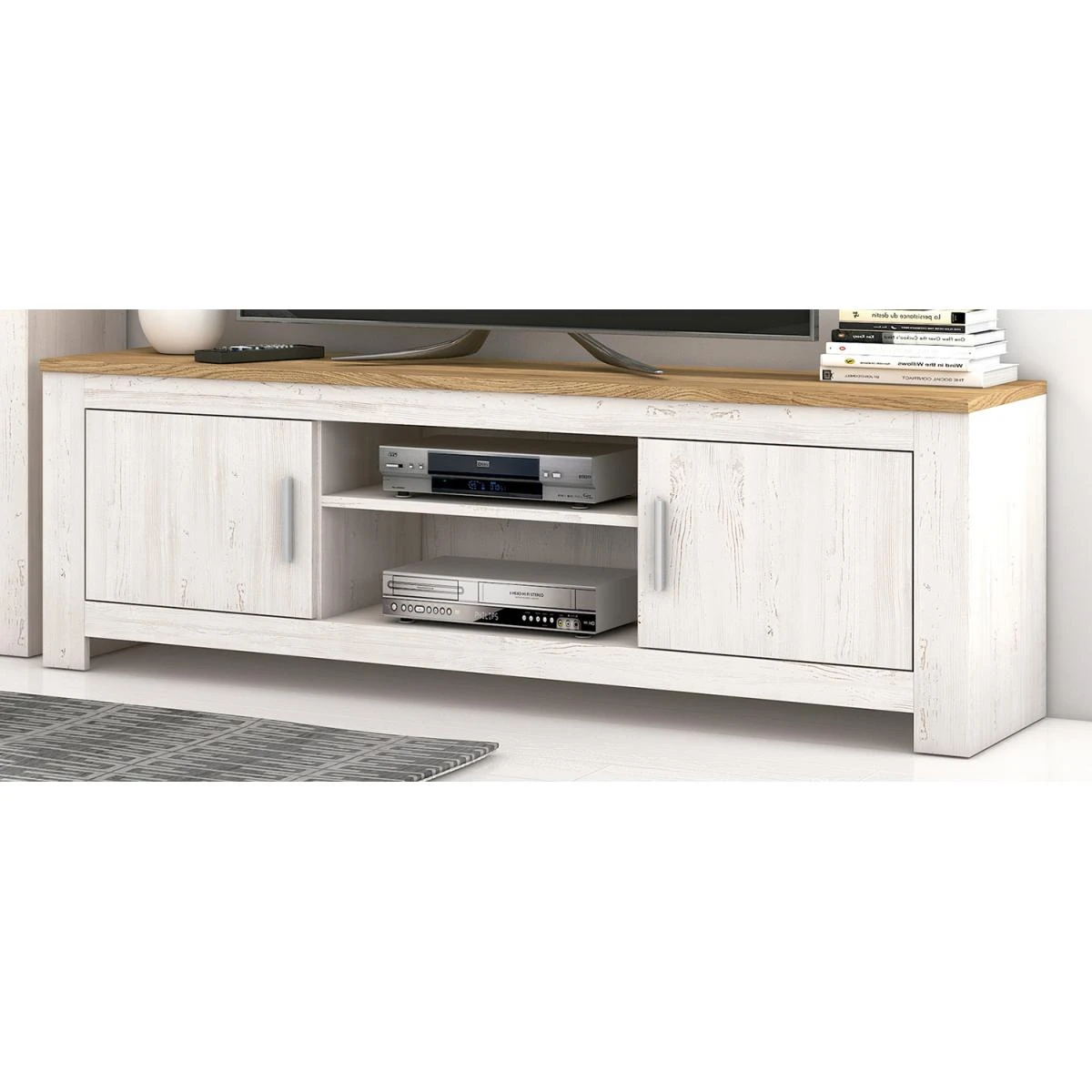 Ensemble De Salon Vitrine, Meuble TV 2 Portes Coloris ChĂȘne, Pin Ande... â Image 4