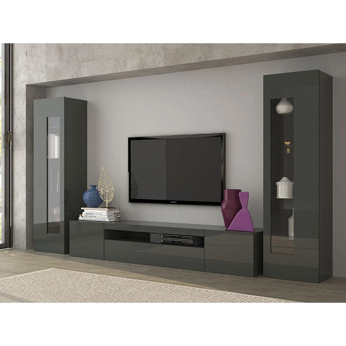 Ensemble Meuble TV Blanc Ou Gris Design MARION