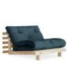 Fauteuil Convertible Futon RACINES Pin Naturel Coloris Bleu Pétrole C...