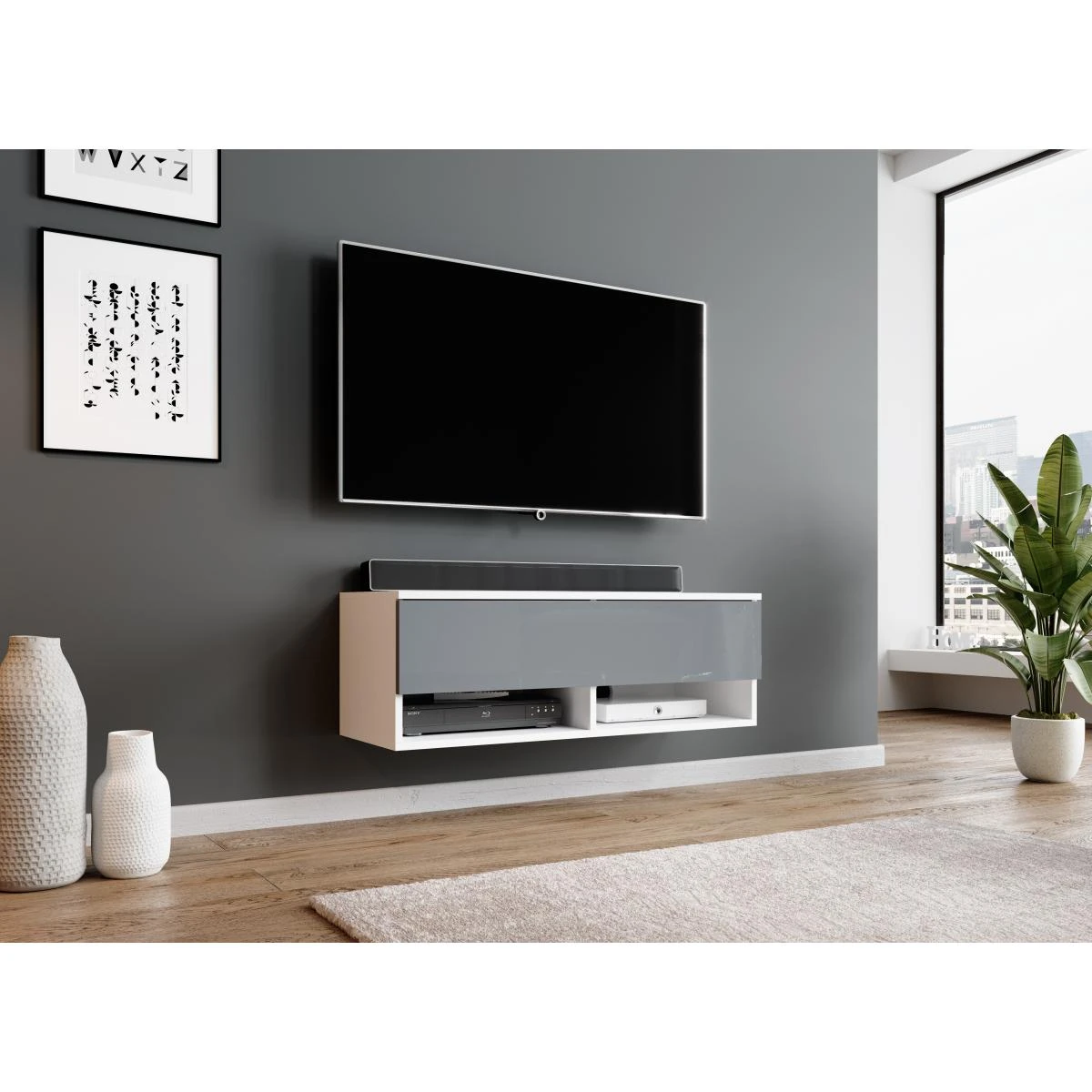 Furnix Meuble Tv / Meuble Tv Suspendu ALYX 100 X 32 X 34 Cm Style Indu...