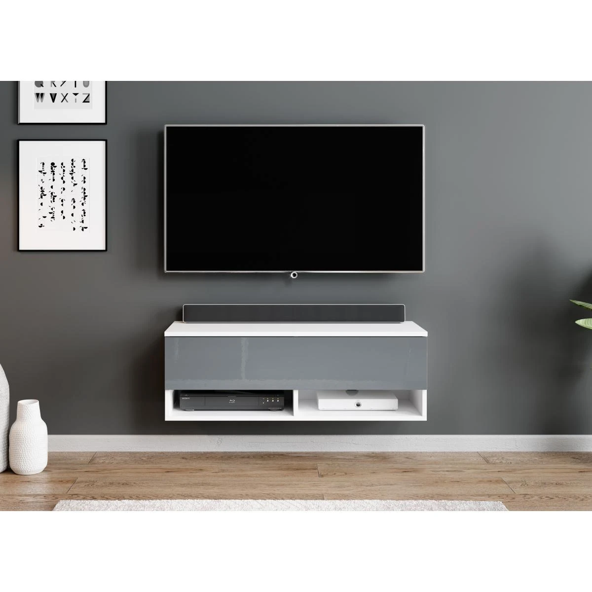 Furnix Meuble Tv / Meuble Tv Suspendu ALYX 100 X 32 X 34 Cm Style Indu... – Image 2