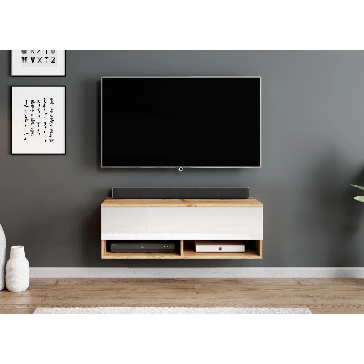 Furnix Meuble Tv/ Meuble Tv Suspendu ALYX 100 X 32 X 34 Cm Style Indus... – Image 2