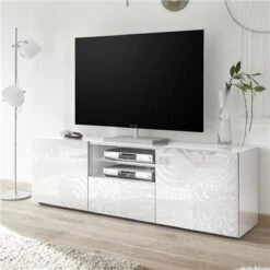 Grand Meuble TV Blanc Laqué Design ELMA
