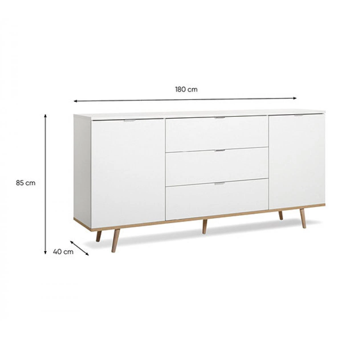 Buffet Au Design Scandinave Pour Salon Avec 2 Portes Et 3 Tiroirs Vide – Image 4