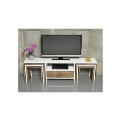 HOMEMANIA Meuble TV Zygo Moderne - Avec Tables à Café, Porte, Étag?...