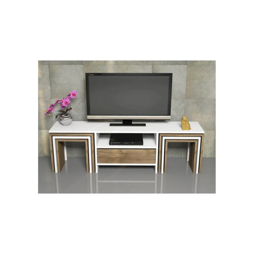 HOMEMANIA Meuble TV Zygo Moderne - Avec Tables à Café, Porte, Étag?...