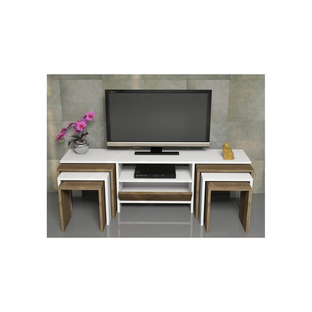 HOMEMANIA Meuble TV Zygo Moderne - Avec Tables à Café, Porte, Étag?... – Image 2