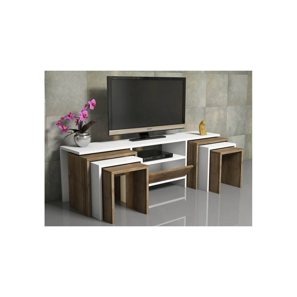 HOMEMANIA Meuble TV Zygo Moderne - Avec Tables à Café, Porte, Étag?... – Image 4