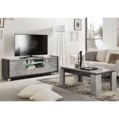HOFFMAN - Ensemble Meuble TV 160cm + Table Basse à 4 Pieds