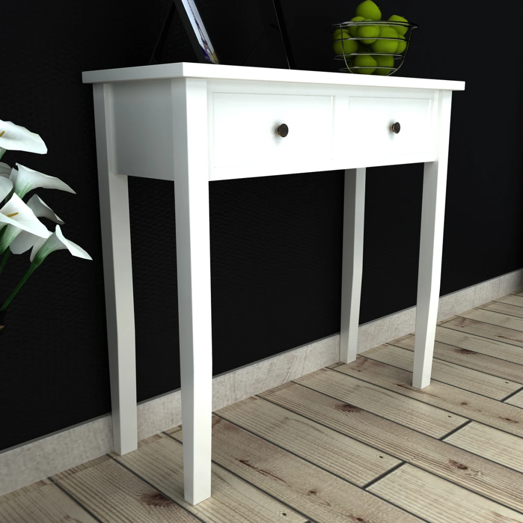 VidaXL Table De Console Et Coiffeuse Avec 2 Tiroirs Blanc – Image 2