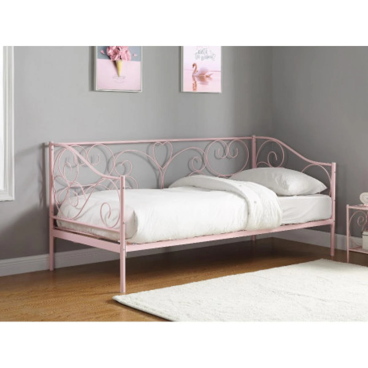 Lit Banquette VIVIAN - 90 X 200 Cm - Métal - Rose