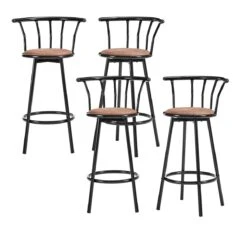 Lot 4 Tabourets De Bar BISTROT Noirs Avec Assise Marron Hauteur D'assi...